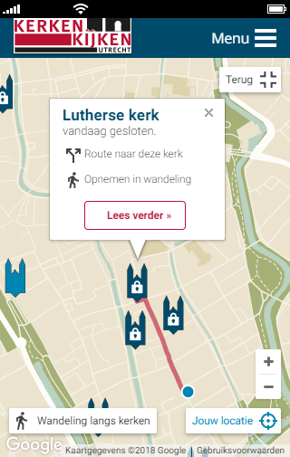 Impressie van de routeplanner Kerken Kijken Utrecht.