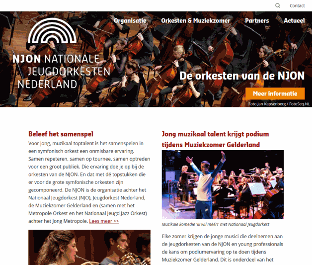 Homepage van de Nationale Jeugdorkesten Nederland